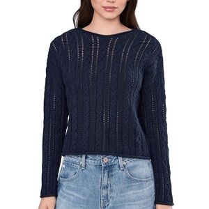 Cyrus Navy Open Knit Crewneck Sweater